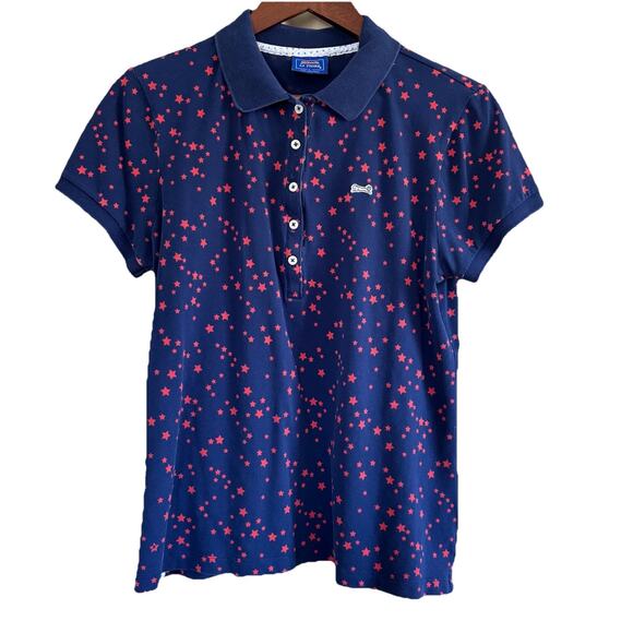 Le Tigre Polo Shirt Women's Size Large Blue with Red Stars Short Sleeve Cotton - Picture 1 of 12